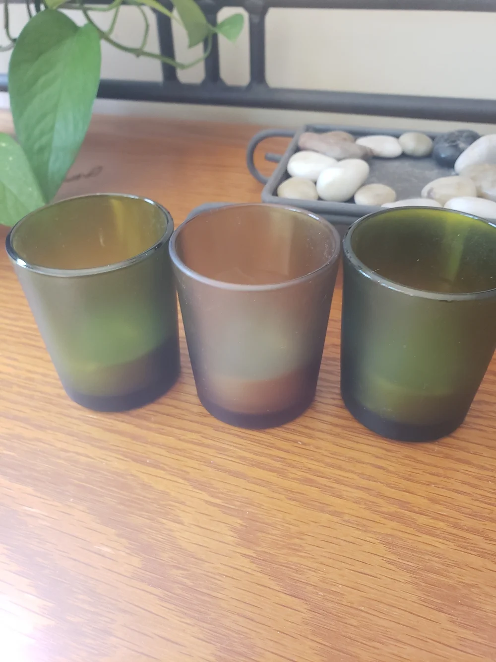 Rustic Candle Set On Metal Stand And Rock Accents With Votive Holders & Candles